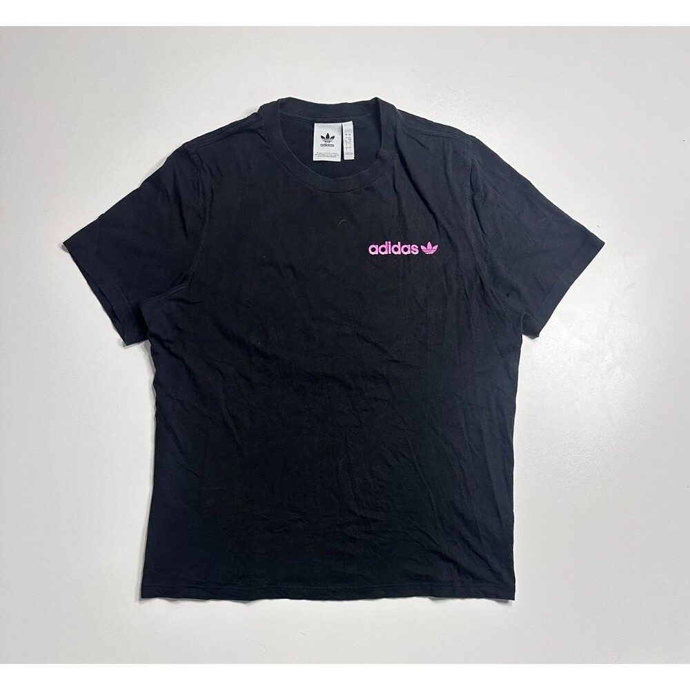 Adidas Women’s T-Shirt Black Pink Logo Back Graphic Size Large